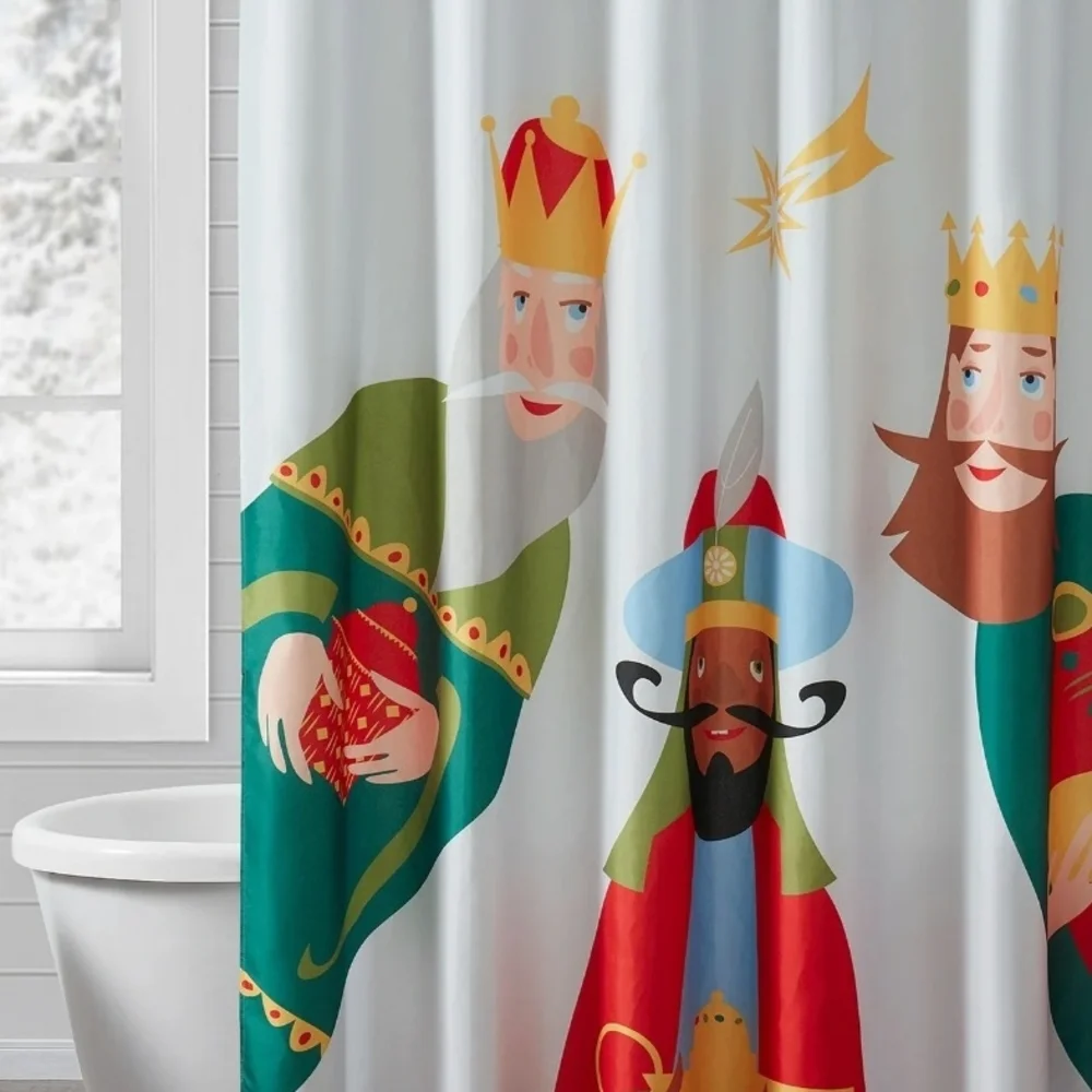 Colorful Three Kings Bath Mat And Fabric Shower Curtain